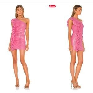 C/MEO COLLECTIVE As It Goes Pink Sequin Ruffle One Shoulder Mini Dress, Size 4